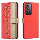 For Realme 12 Pro 5G / 12 Pro+ 5G Splicing Color Hollow Flower Pattern RFID Leather Phone Case(Red) - 1