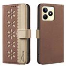 For Realme C53 Splicing Color Hollow Flower Pattern RFID Leather Phone Case(Brown) - 1