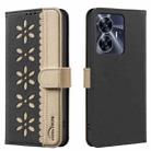 For Realme C55 Splicing Color Hollow Flower Pattern RFID Leather Phone Case(Black) - 1