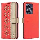 For Realme C55 Splicing Color Hollow Flower Pattern RFID Leather Phone Case(Red) - 1