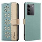 For Realme C75 4G Splicing Color Hollow Flower Pattern RFID Leather Phone Case(Green) - 1