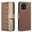 For Tecno Spark 20 Pro+ Splicing Color Hollow Flower Pattern RFID Leather Phone Case(Brown) - 1
