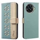 For Tecno Spark 20 Pro+ Splicing Color Hollow Flower Pattern RFID Leather Phone Case(Green) - 1