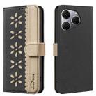 For Tecno Spark 20 Pro Splicing Color Hollow Flower Pattern RFID Leather Phone Case(Black) - 1