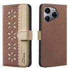 For Tecno Spark 20 Pro Splicing Color Hollow Flower Pattern RFID Leather Phone Case(Brown) - 1