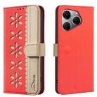 For Tecno Spark 20 Pro Splicing Color Hollow Flower Pattern RFID Leather Phone Case(Red) - 1
