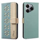 For Tecno Spark 20 Pro Splicing Color Hollow Flower Pattern RFID Leather Phone Case(Green) - 1