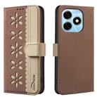 For Tecno Spark 20 Splicing Color Hollow Flower Pattern RFID Leather Phone Case(Brown) - 1