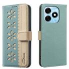 For Tecno Spark 20 Splicing Color Hollow Flower Pattern RFID Leather Phone Case(Green) - 1