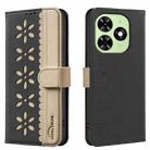 For Tecno Spark GO 2024 / 20C / Pop 8 Splicing Color Hollow Flower Pattern RFID Leather Phone Case(Black) - 1