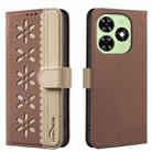 For Tecno Spark GO 2024 / 20C / Pop 8 Splicing Color Hollow Flower Pattern RFID Leather Phone Case(Brown) - 1
