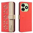 For Tecno Spark GO 2024 / 20C / Pop 8 Splicing Color Hollow Flower Pattern RFID Leather Phone Case(Red) - 1