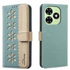 For Tecno Spark GO 2024 / 20C / Pop 8 Splicing Color Hollow Flower Pattern RFID Leather Phone Case(Green) - 1