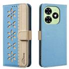 For Tecno Spark GO 2024 / 20C / Pop 8 Splicing Color Hollow Flower Pattern RFID Leather Phone Case(Baby Blue) - 1