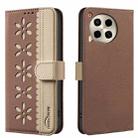 For Tecno Camon 30 4G / 30 5G Splicing Color Hollow Flower Pattern RFID Leather Phone Case(Brown) - 1