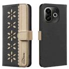For Tecno Pop 9 5G / Spark 30C 5G Splicing Color Hollow Flower Pattern RFID Leather Phone Case(Black) - 1