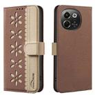 For Tecno Pova 6 Neo 5G / Spark 30 5G Splicing Color Hollow Flower Pattern RFID Leather Phone Case(Brown) - 1