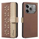 For Tecno Pova 6 / Pova 6 Pro 5G Splicing Color Hollow Flower Pattern RFID Leather Phone Case(Brown) - 1