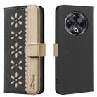 For Tecno Spark 30 4G Splicing Color Hollow Flower Pattern RFID Leather Phone Case(Black) - 1
