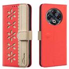 For Tecno Spark 30 4G Splicing Color Hollow Flower Pattern RFID Leather Phone Case(Red) - 1