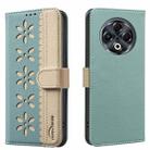 For Tecno Spark 30 4G Splicing Color Hollow Flower Pattern RFID Leather Phone Case(Green) - 1
