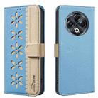 For Tecno Spark 30 4G Splicing Color Hollow Flower Pattern RFID Leather Phone Case(Baby Blue) - 1