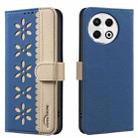 For Tecno Spark 30 Pro 4G Splicing Color Hollow Flower Pattern RFID Leather Phone Case(Dark Blue) - 1