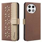 For Tecno Spark 30 Pro 4G Splicing Color Hollow Flower Pattern RFID Leather Phone Case(Brown) - 1