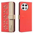 For Tecno Spark 30 Pro 4G Splicing Color Hollow Flower Pattern RFID Leather Phone Case(Red) - 1