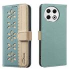 For Tecno Spark 30 Pro 4G Splicing Color Hollow Flower Pattern RFID Leather Phone Case(Green) - 1