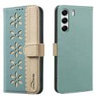 For Tecno Camon 40 Pro 4G Splicing Color Hollow Flower Pattern RFID Leather Phone Case(Green) - 1