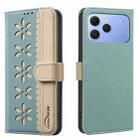 For Tecno Spark 40 4G Splicing Color Hollow Flower Pattern RFID Leather Phone Case(Green) - 1