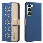 For Tecno Spark 40 Pro 4G Splicing Color Hollow Flower Pattern RFID Leather Phone Case(Dark Blue) - 1