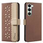 For Tecno Spark 40 Pro 4G Splicing Color Hollow Flower Pattern RFID Leather Phone Case(Brown) - 1