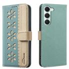 For Tecno Spark 40 Pro 4G Splicing Color Hollow Flower Pattern RFID Leather Phone Case(Green) - 1