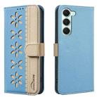For Tecno Spark 40 Pro 4G Splicing Color Hollow Flower Pattern RFID Leather Phone Case(Baby Blue) - 1