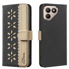 For Tecno Pova 7 Pro 5G Splicing Color Hollow Flower Pattern RFID Leather Phone Case(Black) - 1