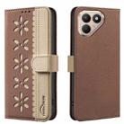 For Tecno Pova 7 Pro 5G Splicing Color Hollow Flower Pattern RFID Leather Phone Case(Brown) - 1