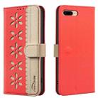 For iPhone 6 Plus / 7 Plus / 8 Plus Splicing Color Hollow Flower Pattern RFID Leather Phone Case(Red) - 1