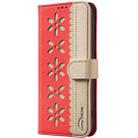 For iPhone 6 Plus / 7 Plus / 8 Plus Splicing Color Hollow Flower Pattern RFID Leather Phone Case(Red) - 2