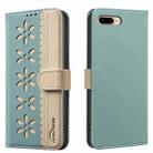 For iPhone 6 Plus / 7 Plus / 8 Plus Splicing Color Hollow Flower Pattern RFID Leather Phone Case(Green) - 1