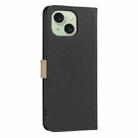 For iPhone 14 Plus / 15 Plus Splicing Color Hollow Flower Pattern RFID Leather Phone Case(Black) - 3