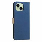 For iPhone 14 Plus / 15 Plus Splicing Color Hollow Flower Pattern RFID Leather Phone Case(Dark Blue) - 3