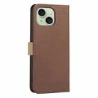 For iPhone 14 Plus / 15 Plus Splicing Color Hollow Flower Pattern RFID Leather Phone Case(Brown) - 3