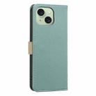 For iPhone 14 Plus / 15 Plus Splicing Color Hollow Flower Pattern RFID Leather Phone Case(Green) - 3