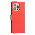 For iPhone 14 Pro Max Splicing Color Hollow Flower Pattern RFID Leather Phone Case(Red) - 3
