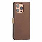 For iPhone 15 Pro Splicing Color Hollow Flower Pattern RFID Leather Phone Case(Brown) - 3