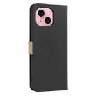 For iPhone 15 Splicing Color Hollow Flower Pattern RFID Leather Phone Case(Black) - 3