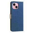 For iPhone 15 Splicing Color Hollow Flower Pattern RFID Leather Phone Case(Dark Blue) - 3