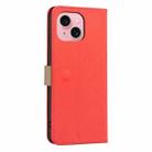 For iPhone 15 Splicing Color Hollow Flower Pattern RFID Leather Phone Case(Red) - 3